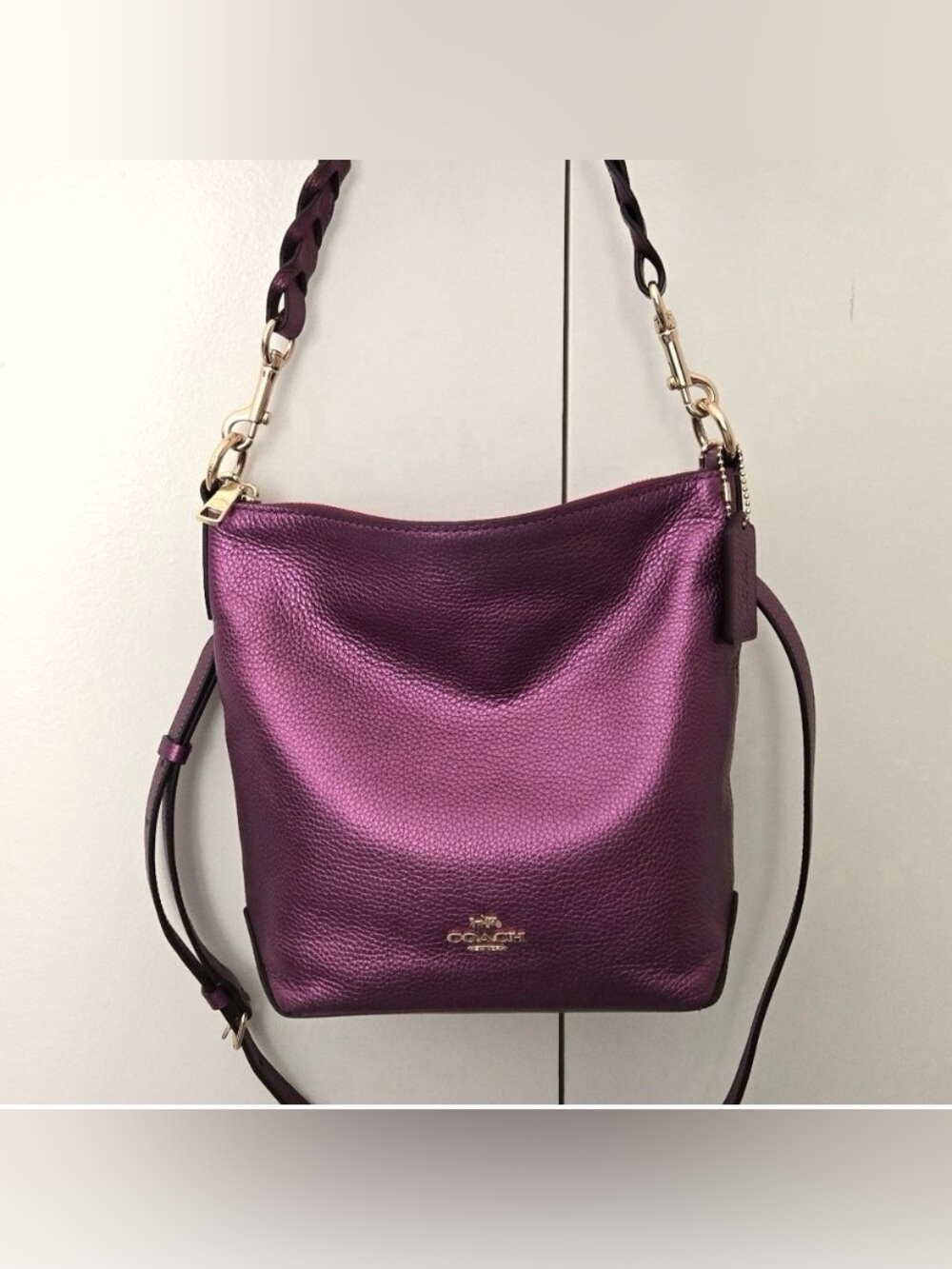 Coach Refined Pebbled Leather Mini Abby Duffle in Metallic Lilac